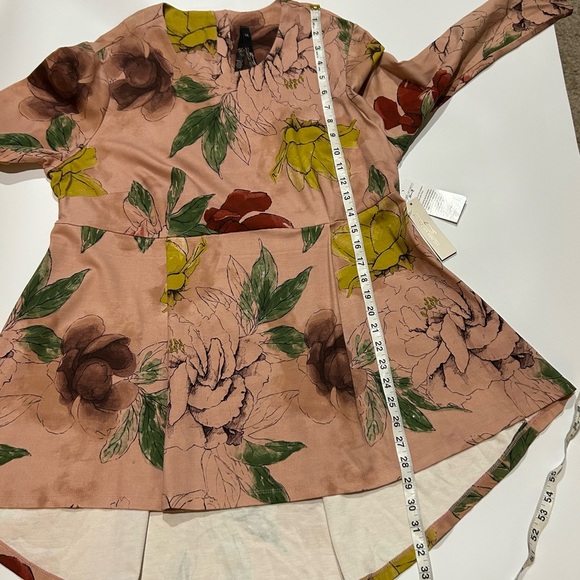 NWT Melissa McCarthy Seven7 Top Blouse 1X Plus Pink Floral Peplum Art to Wear - Picture 14 of 16
